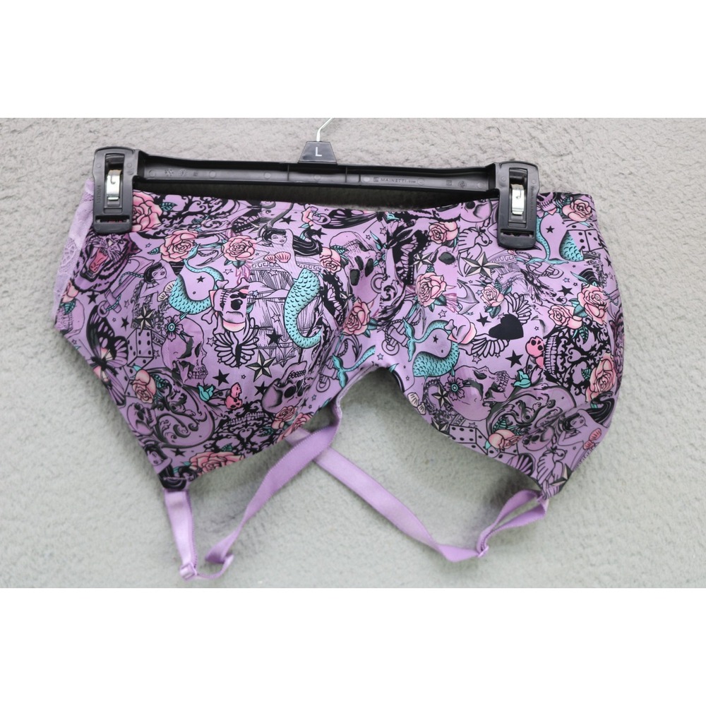 Torrid Curves Purple Bra w/Skulls,Florals,Butterflies-38DD-Goth-Whimsigoth